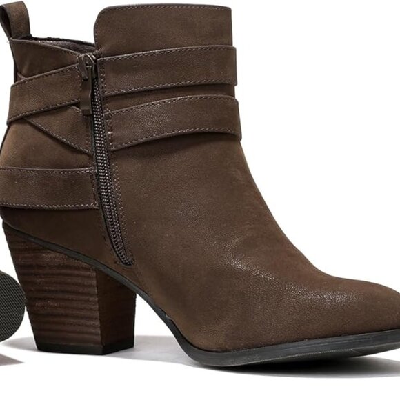 Women's Wide Width Ankle Boots, Extra Wide Mid Heel Side Zipper Booties Brown - Picture 2 of 5